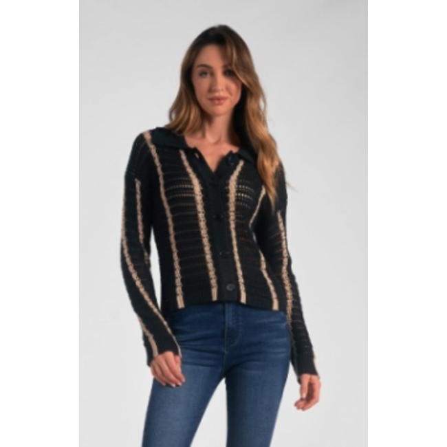 Black Button Down V Neck Sweater