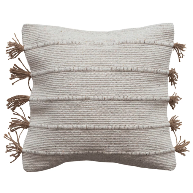 Woven Jute & Cotton Dhurrie Pillow w/ Tassels