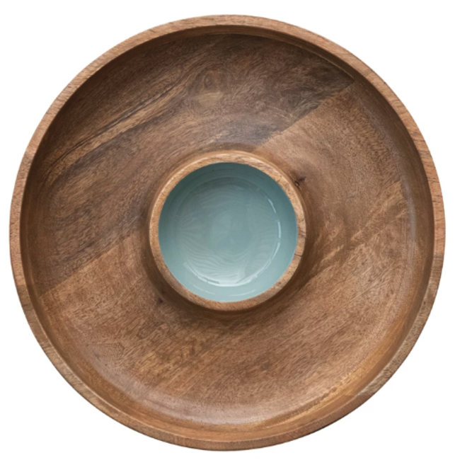 Mango Wood Lazy Susan Server w/ 2 Sections