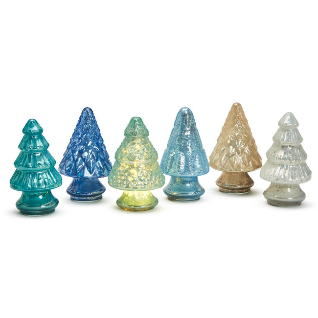 Assorted Blue & White Mercury Glass Trees Tide & Table