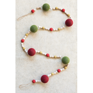 72"L Flocked Foam and Wood Ball Garland, Multi Color