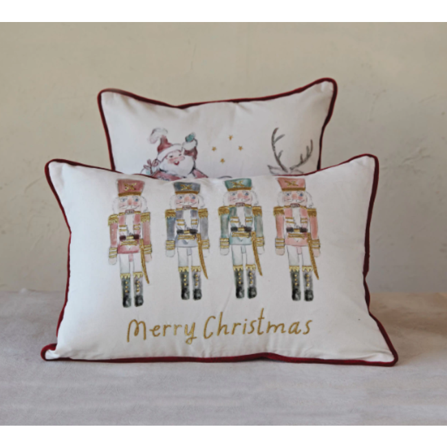 Christmas Printed Pillow w/ Embroidery & Burgundy