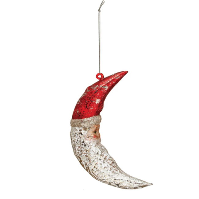 Mercury Glass Santa Moon Ornament