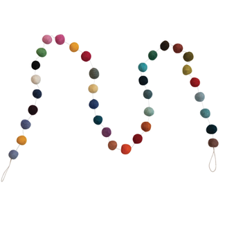 72"L Handmade Wool Felt Ball Garland Multi Color