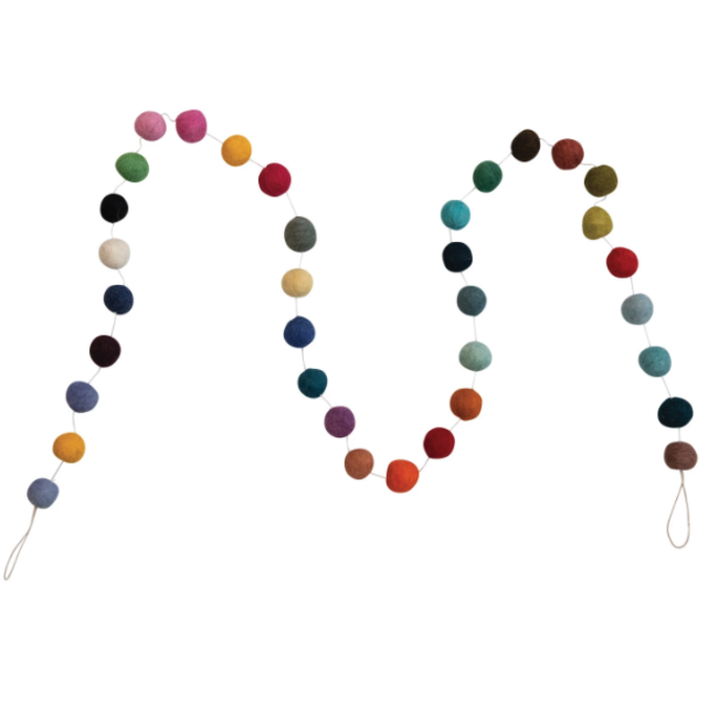 72"L Handmade Wool Felt Ball Garland Multi Color