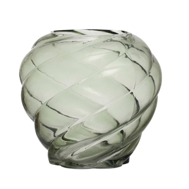 Twisted Green Glass Vase