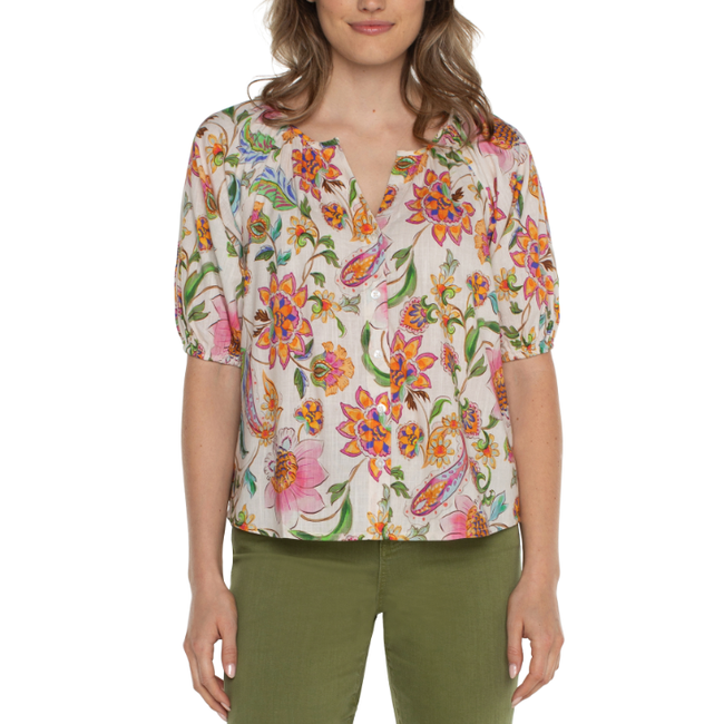 Liverpool Los Angeles Button Front Shirred Blouse