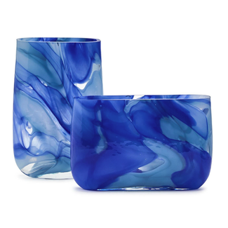 Swirled Blue Hand Blown Glass Vase