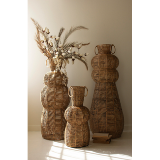 Woven Seagrass and Iron Floor Vase