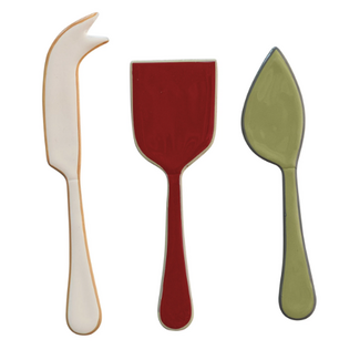 Enameled Stainless Steel Cheese Servers w/ Colored Edge S/3