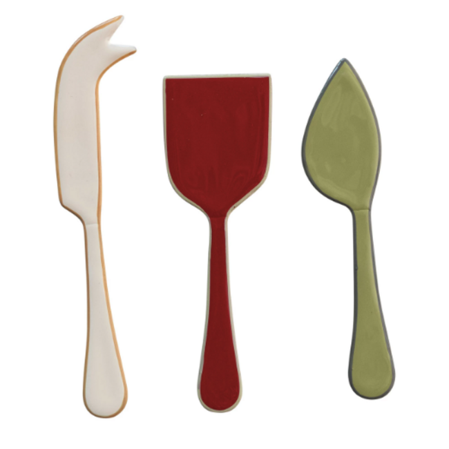 Enameled Stainless Steel Cheese Servers w/ Colored Edge S/3