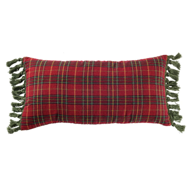 Plaid Lumbar Pillow w/ Tassels