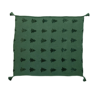 Green Jacquard Throw w/ Trees