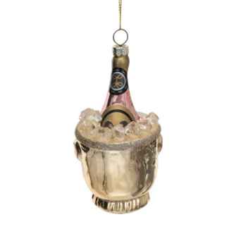 Glass Ice Bucket w/ Champagne Ornament