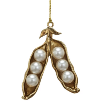 Metal & Pearl Pea Pod Ornament