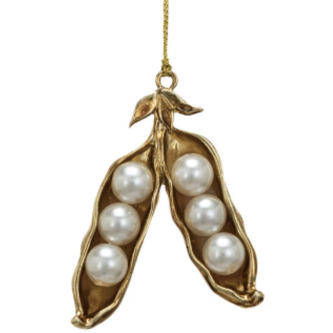Metal & Pearl Pea Pod Ornament