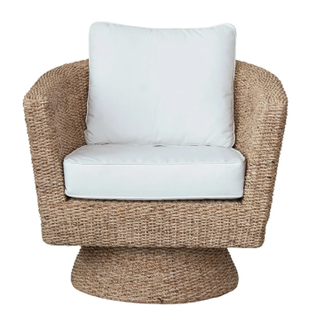 Hand-Woven Water Hyacinth & Acacia Wood Swivel Chair