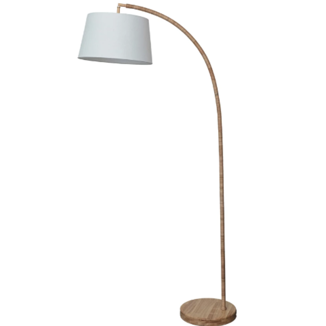 Wood & Rattan Arc Floor Lamp