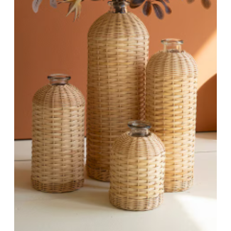 Rattan Wrapped Glass Vase