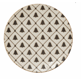 Stoneware Plate with Tree Pattern