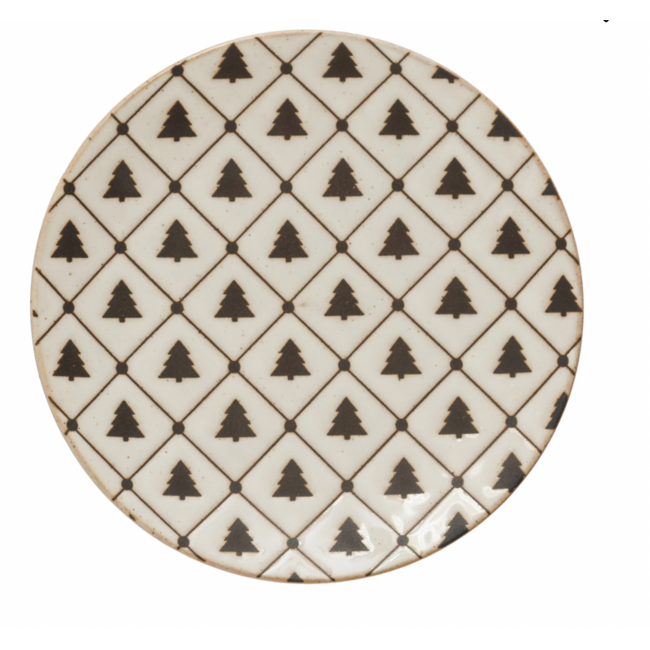 Stoneware Plate with Tree Pattern