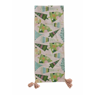 Hand-Embroidered Tree's Cotton Table Runner