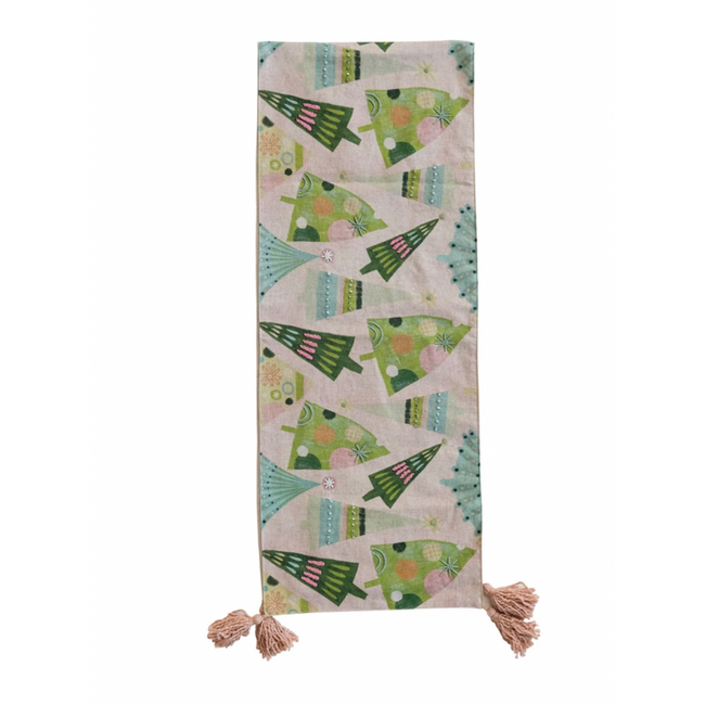 Hand-Embroidered Tree's Cotton Table Runner