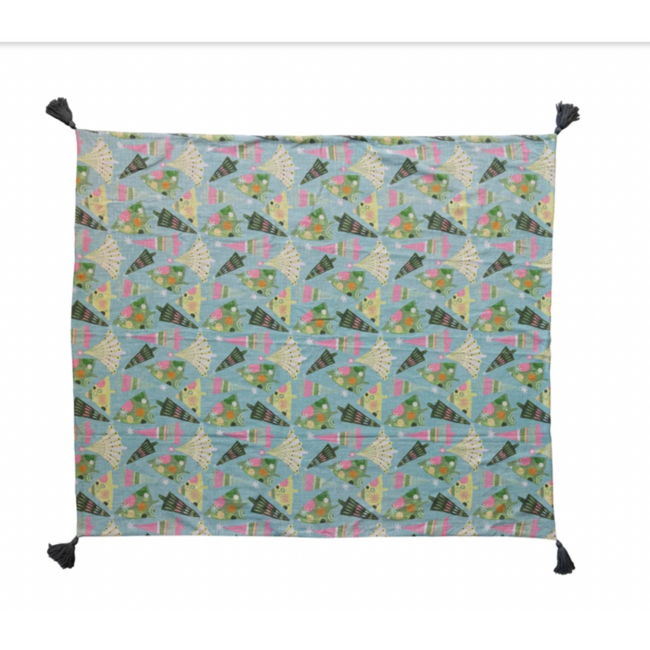 Throw w/ Christmas Tree Pattern & Tassels