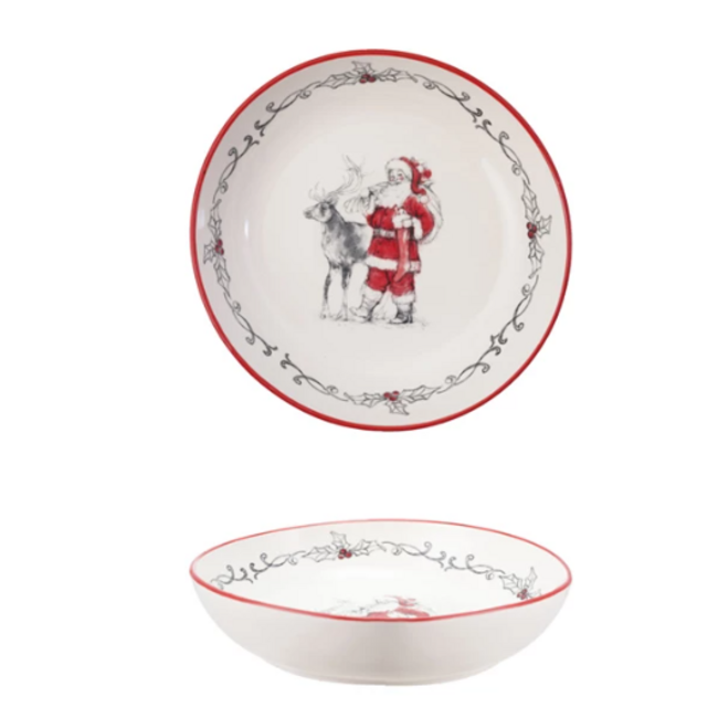Stoneware Bowl w/ Santa & Reindeer