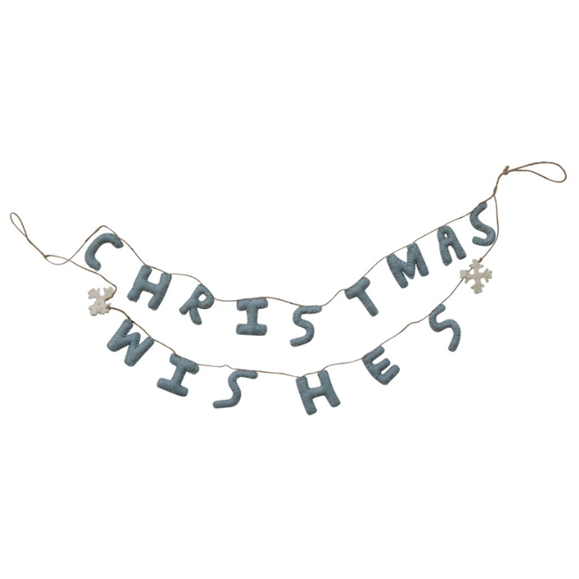 Wool Felt Christmas Wishes Banner w/ Snowflakes
