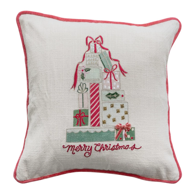 20" Square Pillow w/ Embroidered Gifts
