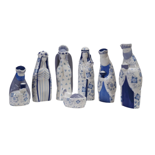 Nativity w/ Blue & White Floral Pattern, S/7