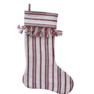 Woven Cotton Striped Stocking w/ Fringe