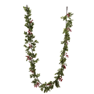 108" Faux Boxwood Garland w/ Red Berries