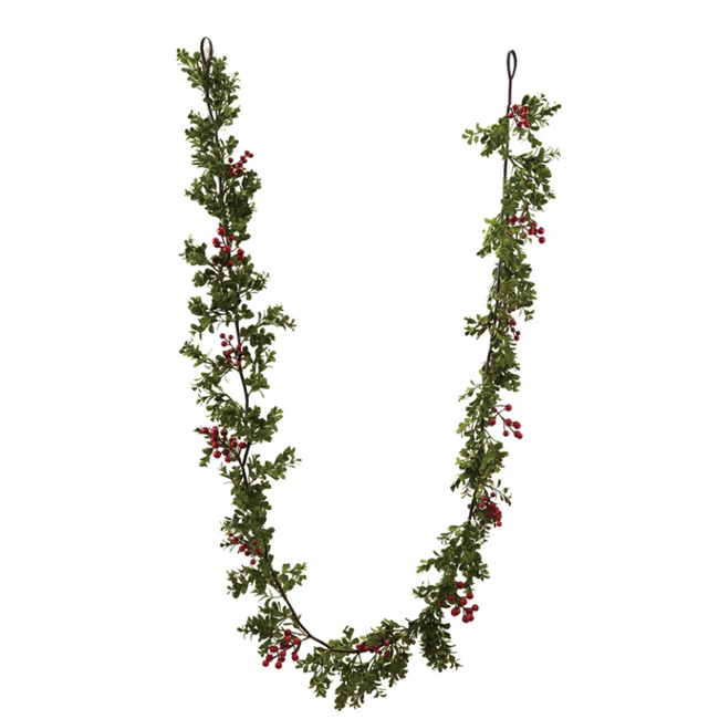 108" Faux Boxwood Garland w/ Red Berries