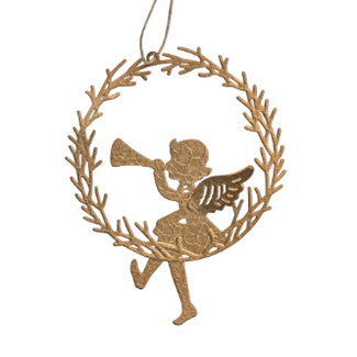 Angel Sitting on Wreath w/ Trumpet Ornament