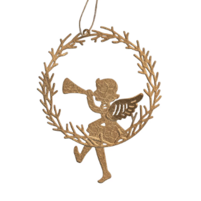 Angel Sitting on Wreath w/ Trumpet Ornament
