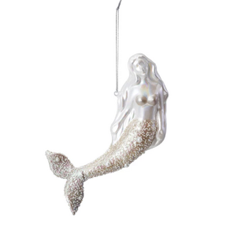 White Mermaid w/ Glitter & Pearls Ornament