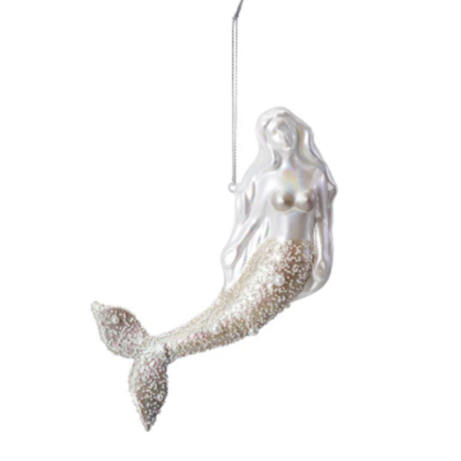 White Mermaid w/ Glitter & Pearls Ornament
