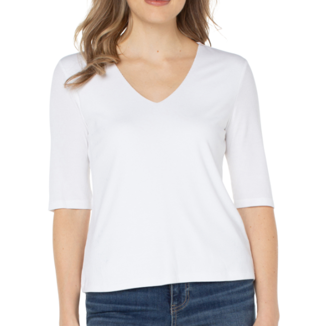 V Neck 1/2 Sleeve Knit Top