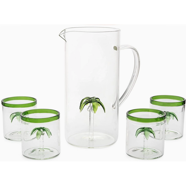 Palm Tree Pitcher w/ Glasses S/4