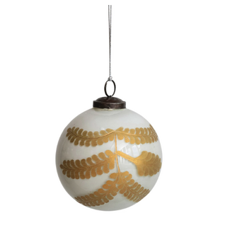 Etched Glass Ball Ornament w/ Leaves