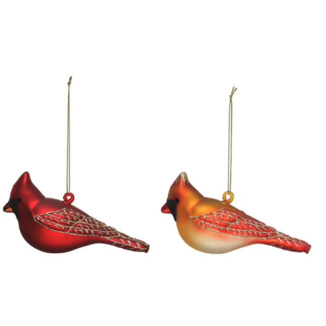 Glass Cardinal Ornament w/ Glitter