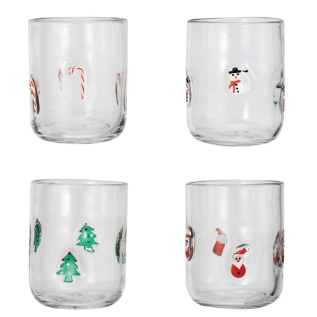 Drinking Glass w/ Embedded Holiday Icon 16oz