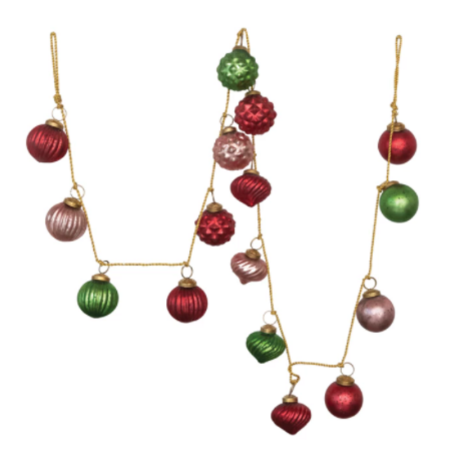Embossed Mercury Glass Ball Ornament Garland
