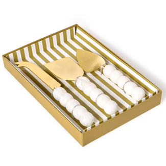 White Beaded Cheese Knives in Gift Box