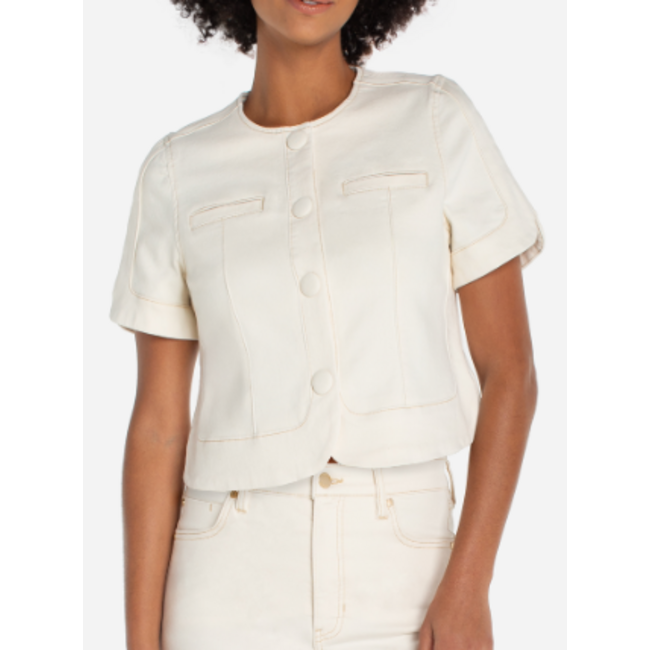 Collarless S/S Cropped Jacket