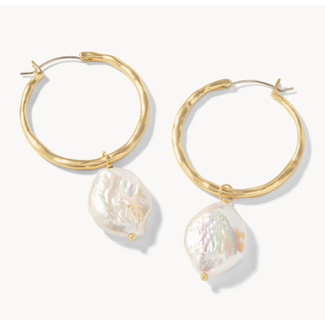 Pearl Drop Hoop Earrings