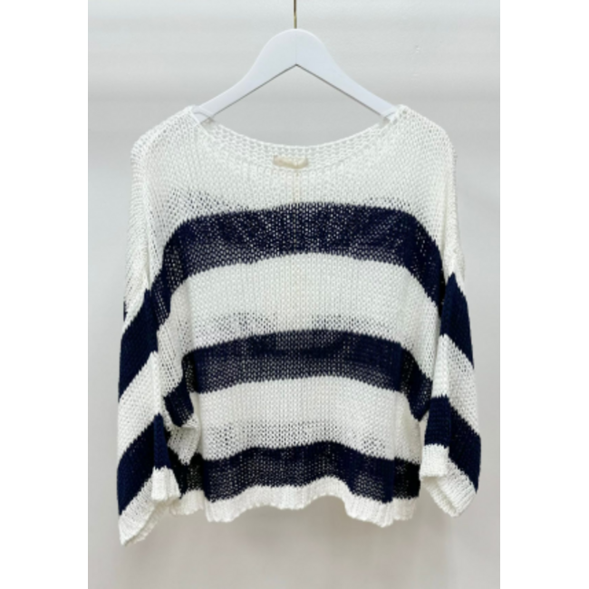 Striped Open Knit Crochet Top O/S