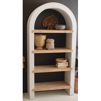 Textured Arched Shelving Unit w/ Wooden Shelves